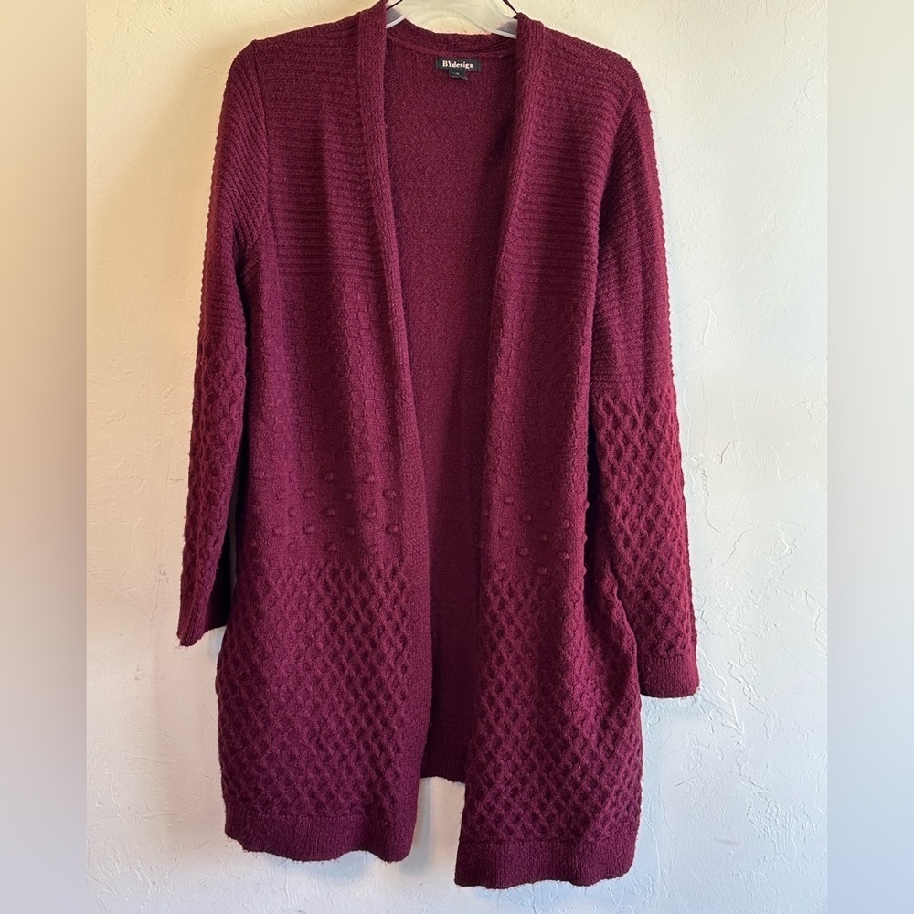 By Design Burgundy Red Chunky Cozy Boho Long Casual Cardigan Sweater Sz 1X